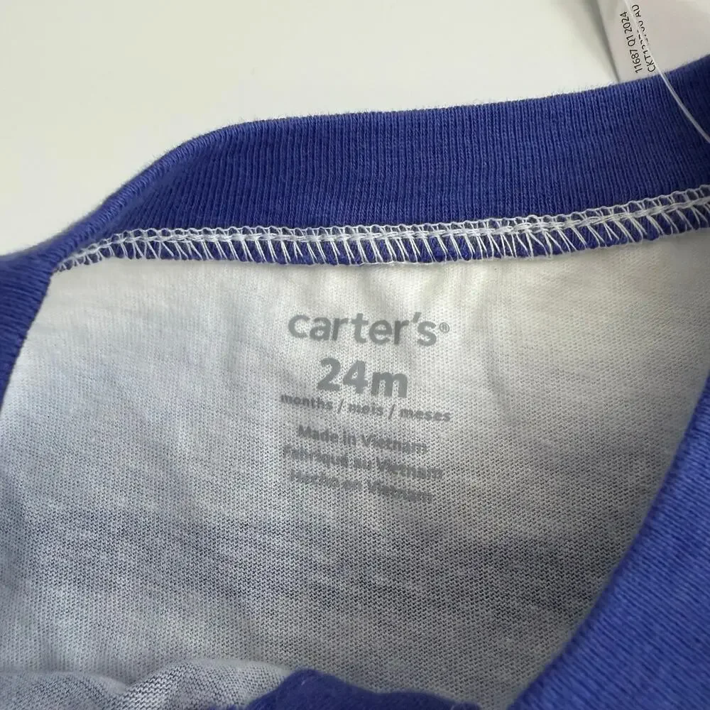Carter’s stripe henley tee t-shirt short sleeve blue white summer vibes